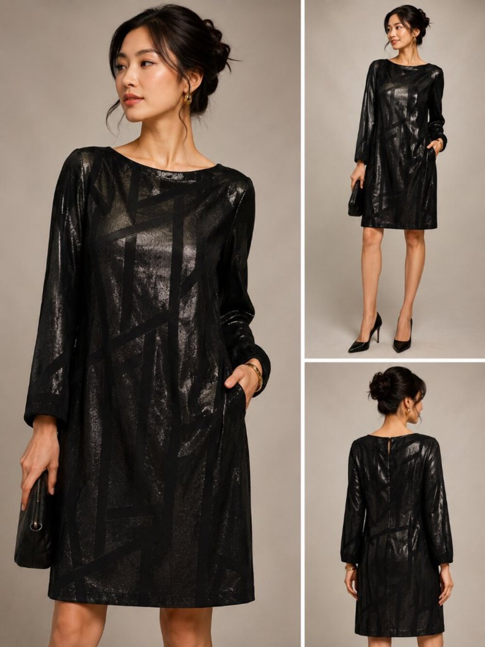 Piazza Sempione Black Sheath Dress with Long Sleeves for Cocktail